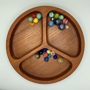 Three Section Teakwood Dish by Dolphin | Thailand | Peace Sign | Home Decor BX24